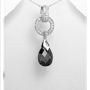 Black Glass Cz Sterling Silver‎ Pendant